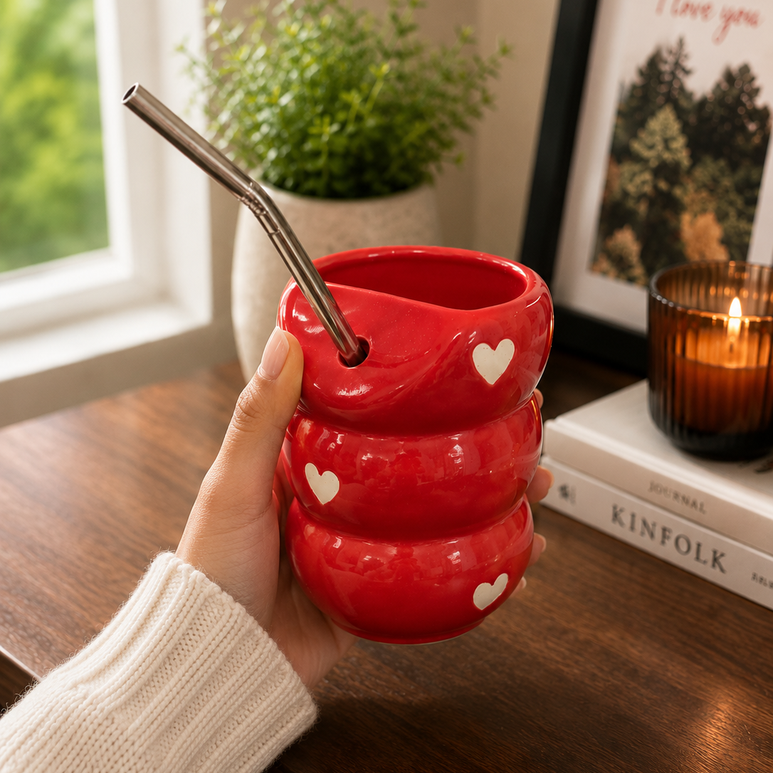 Sip Bubble Tumbler With Straw - Red Heart