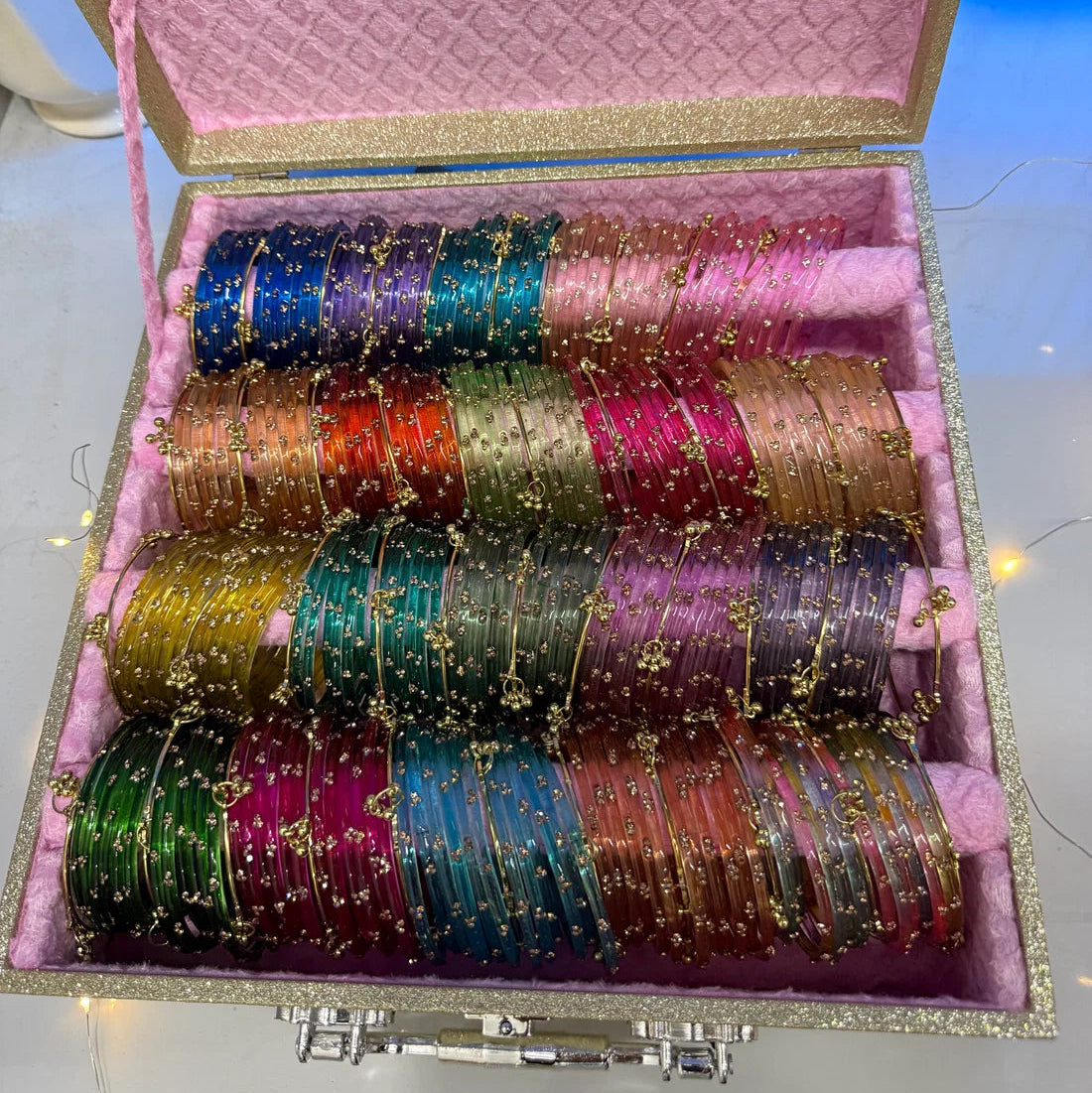 Fairy Bangles Trunk Box With Led Light And Name ( 240 bangles+ 44 Ghungroo bangles )