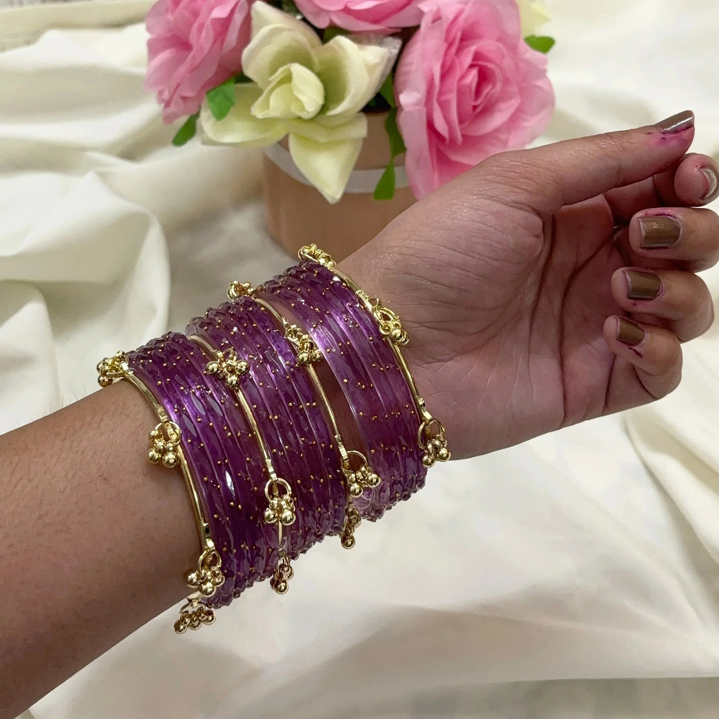 Diamond Bangles with Ghungroo Bangles( 60 Bangle + 10 ghungroo Bangle + Name )