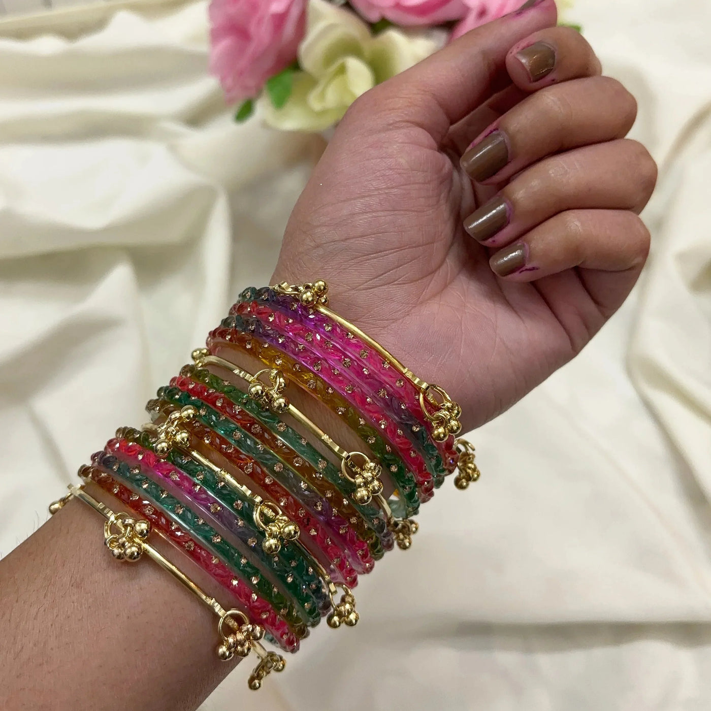 Diamond Bangles with Ghungroo Bangles( 60 Bangle + 10 ghungroo Bangle + Name )